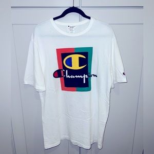Men’s Champion Multicolored White Tee Excellent Condition!